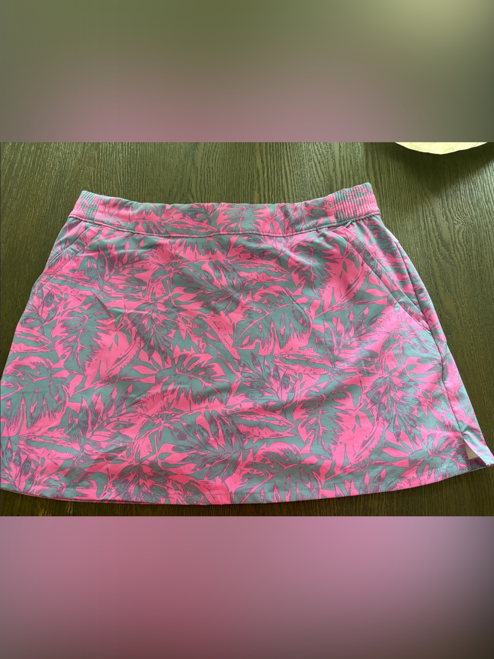 Pink and Gray Tropical Leaf Skort